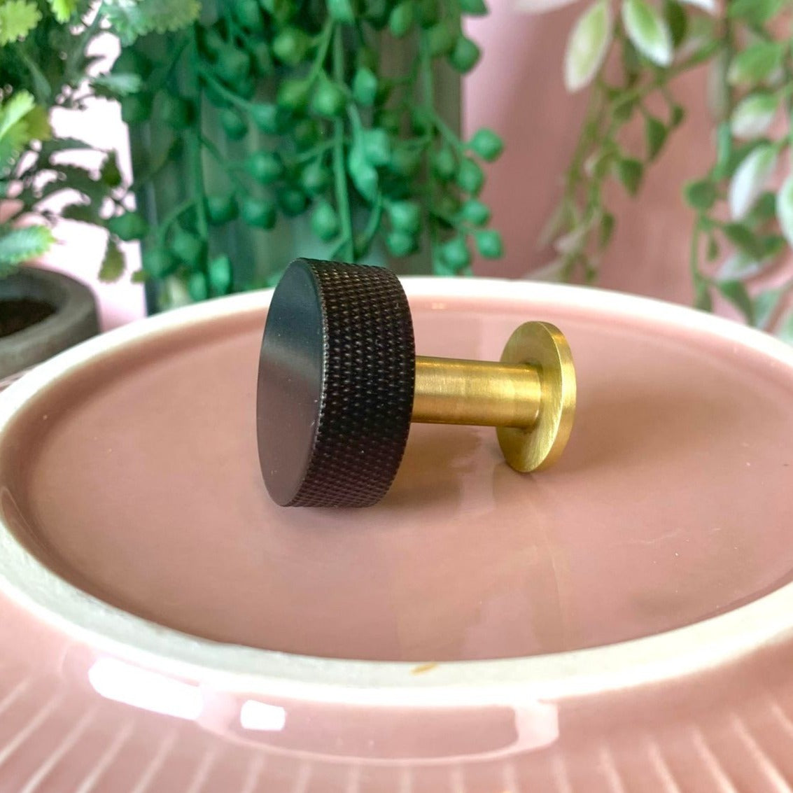 CALVER Brass Knurled Black Round Pull