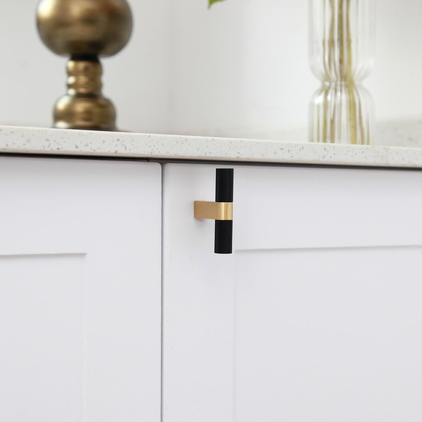 CALVER: Brass Knurled Black T-Bar Pull